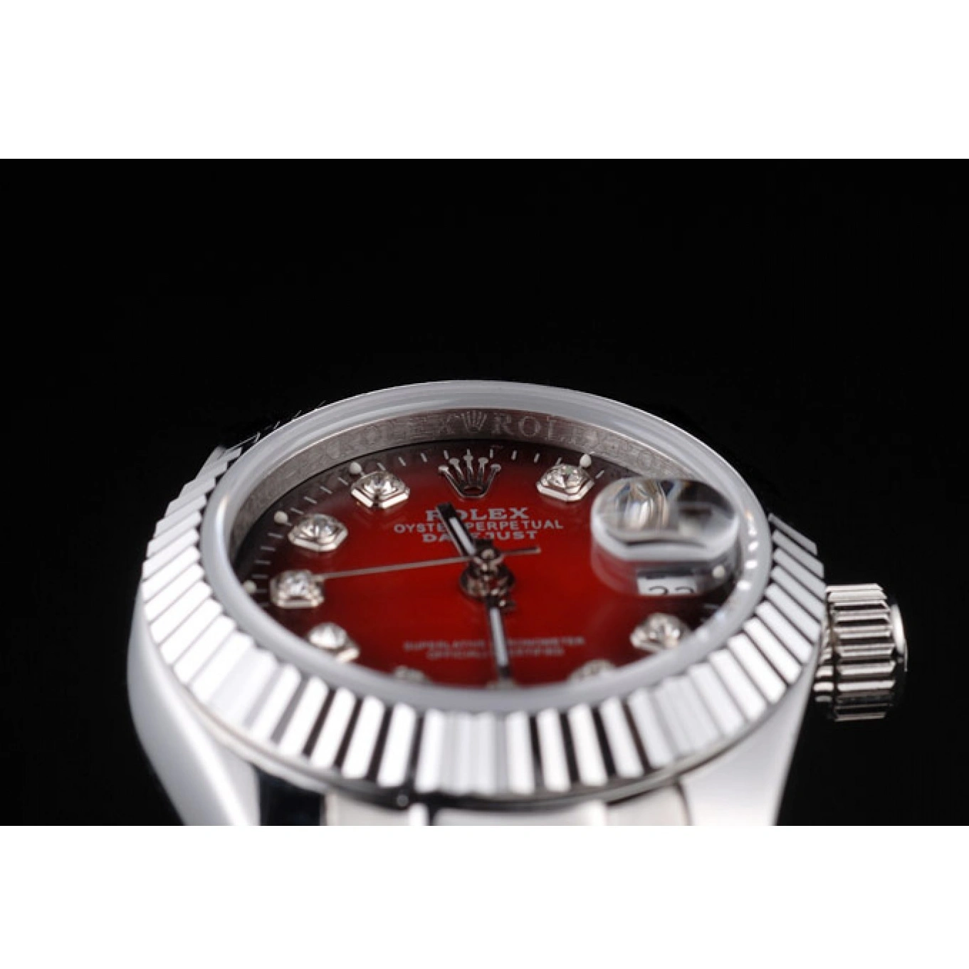 MiroTime 1015 Rolex Datejust Polished Stainless Steel Two Tone Red Dial